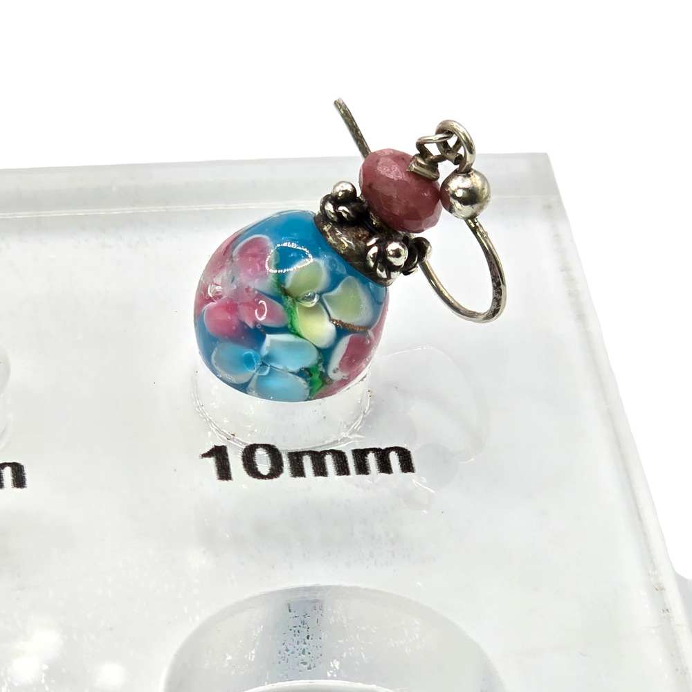Earrings Lampwork Sterling Silver 925 Accent Dangle Floral Glass Bead Boho S2942 - Picture 6 of 6